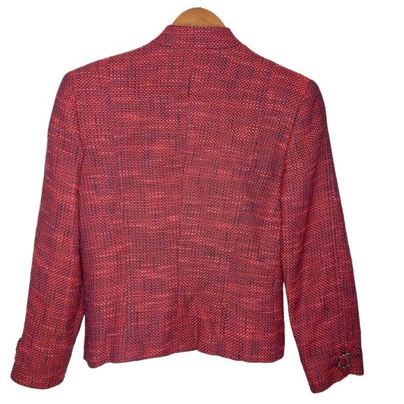 Cara Lotti Woven Open Blazer Jacket Size 38 Red Buckle Strap Detail Linen Blend - Picture 2 of 4